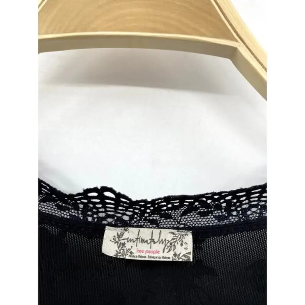 Free‎ People S black mesh velvet burnout Bodysuit
